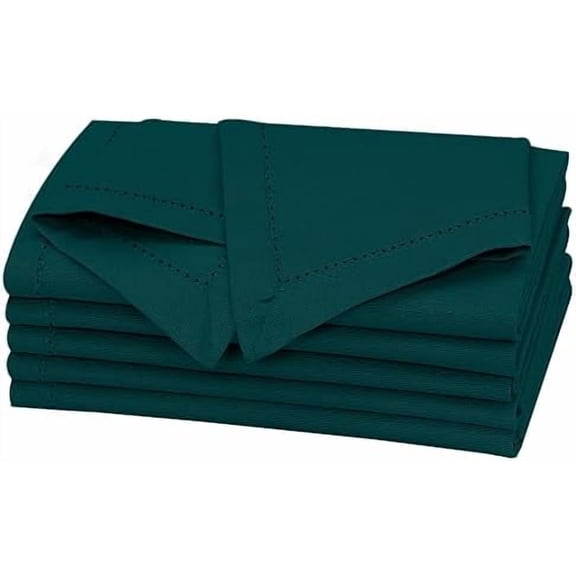 Premium Linen Napkins Set of 4-20x20 Inch, Classic Hemstitch, Mitered Corner Cloth Napkins ‎‎- Soft, Elegant Dinner Napkins Cloth Washable for Weddings, Parties, Everyday Use - Teal