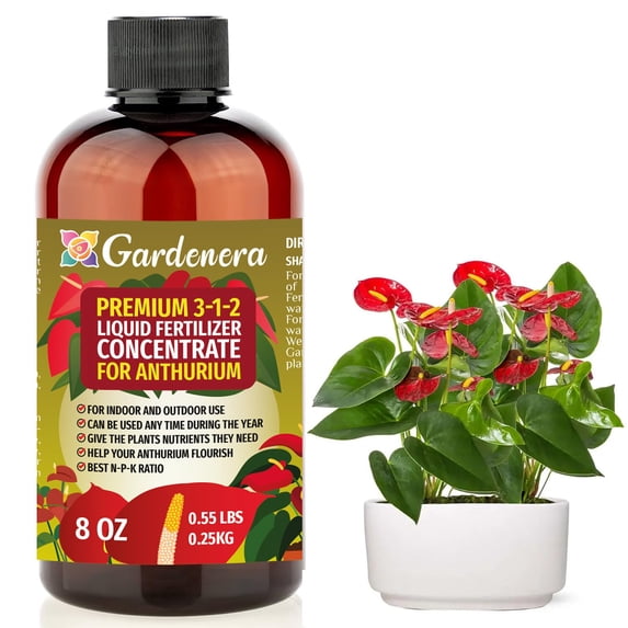 Premium Liquid ANTHURIUM Plant Fertilizer - 3-1-2 Concentrate for Indoor Plants and Flowers by Gardenera Labs | Organic Plant Food for Anthurium Plants - 8oz
