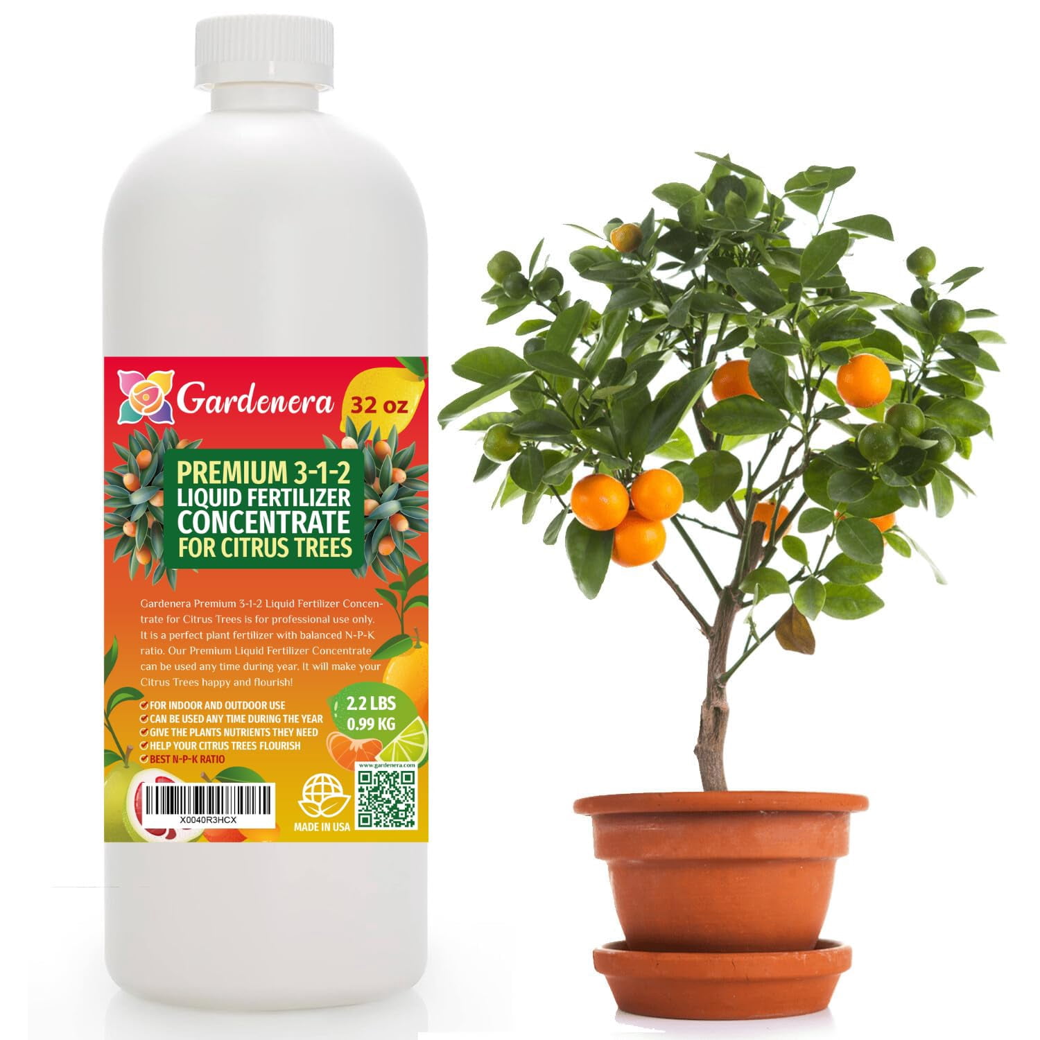 Premium Liquid CITRUS TREE Plant Fertilizer - 3-1-2 Concentrate for Indoor Plants and Flowers by Gardenera Labs | Organic Plant Food for CITRUS TREES - 32oz