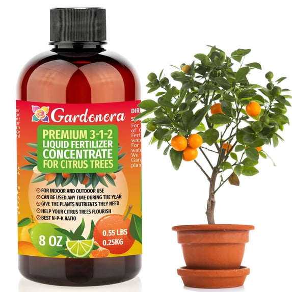 Premium Liquid CITRUS TREE Plant Fertilizer - 3-1-2 Concentrate for Indoor Plants and Flowers by Gardenera Labs | Organic Plant Food for CITRUS TREES - 8oz