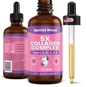 Premium Liquid Collagen For Dogs - 5x Collagen Types I, II, II, V & X - Support For Joints, Skin, Coat, Bone, Immune System & Hips - Collagen Supplement With Hyaluronic Acid - Made In USA - 4oz