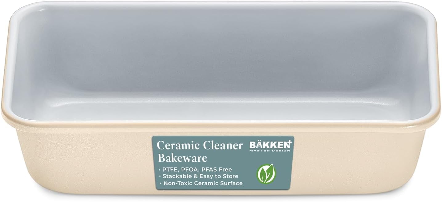 Cream Aluminized Steel Loaf Pan with Non-Stick Coating