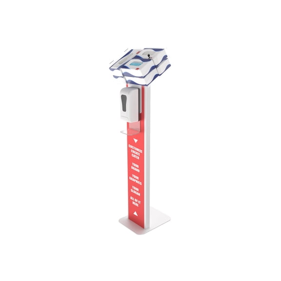 Premium Locking Sanitizing Station Stand with Graphic Card Slot (White)