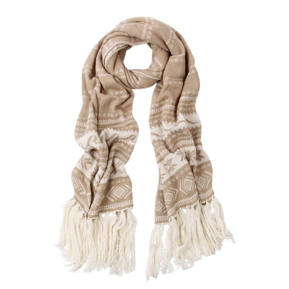 Premium Long Dual Tone Fair Isle Knit Warm Winter Fringe Scarf