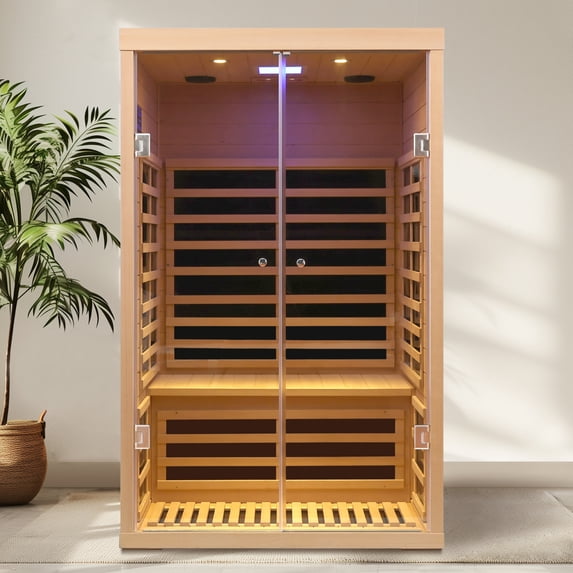 Premium Low EMF Far Infrared Sauna for Two Persons with Spacious Design Hemlock Wood Double Glass Doors Luxury Indoor Installation Focused on Safety and Comfort