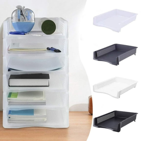 Premium Lssam Stackable Paper Trays Letter Trays with Stacking Supports - Plastic File Organizer Tray for Desk Storage, Household Use