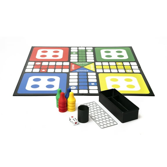 Premium Ludo Board Game Set with Quad-Fold 20 x 20 Board, 16 Colorful Pawns, Dice Cup, 2 Dice & Storage Box  Family Strategy Game for Ages