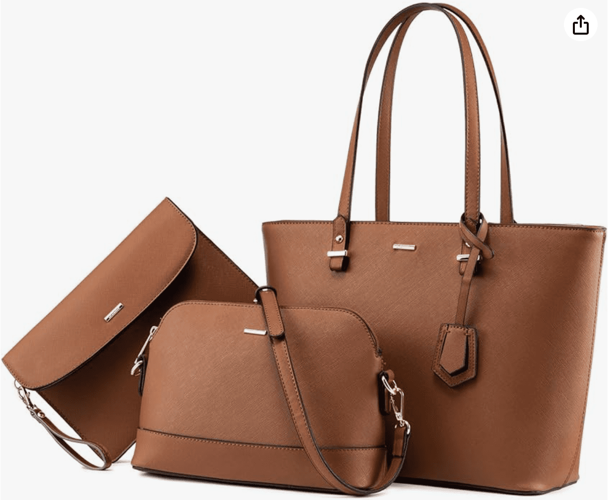 Premium Lux Details 3-Piece Leather Handbag Set for Women – Tote, Crossbody & Wristlet Purse – Elegant Designer Bags for Everyday & Travel Use Color Luggage
