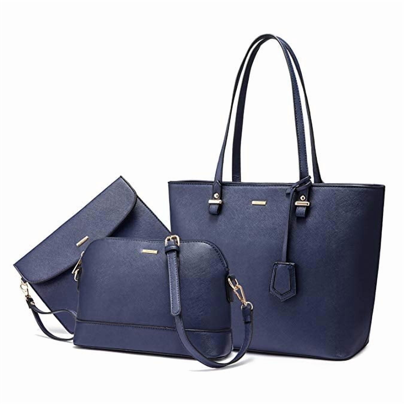Premium Lux Details 3-Piece Leather Handbag Set for Women – Tote, Crossbody & Wristlet Purse – Elegant Designer Bags for Everyday & Travel Use Color Ocean Blue