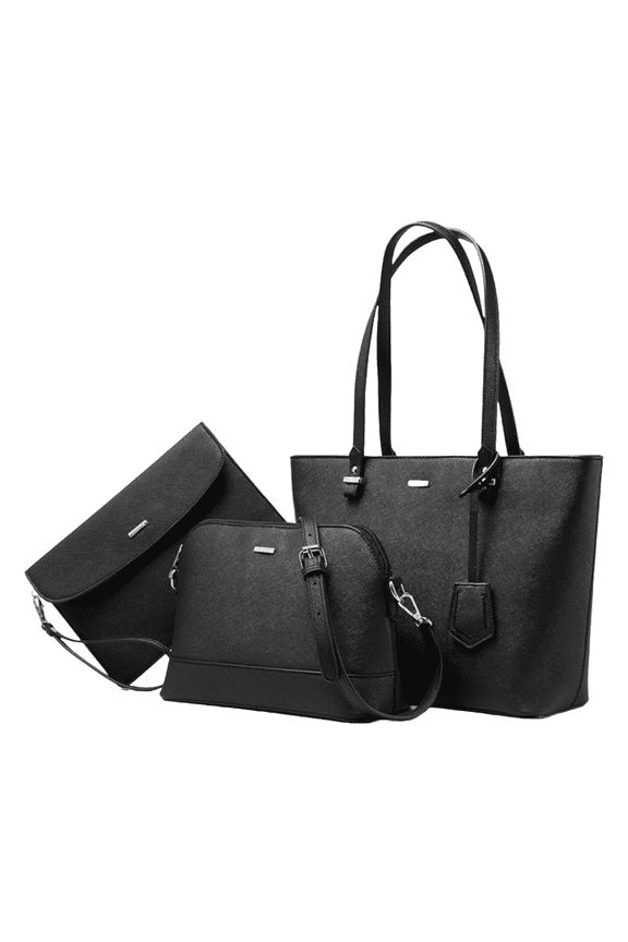 3-Piece Leather Handbag Set for Women – Tote, Crossbody & Wristlet Purse – Elegant Designer Bags for Everyday & Travel Use Color Pure Black