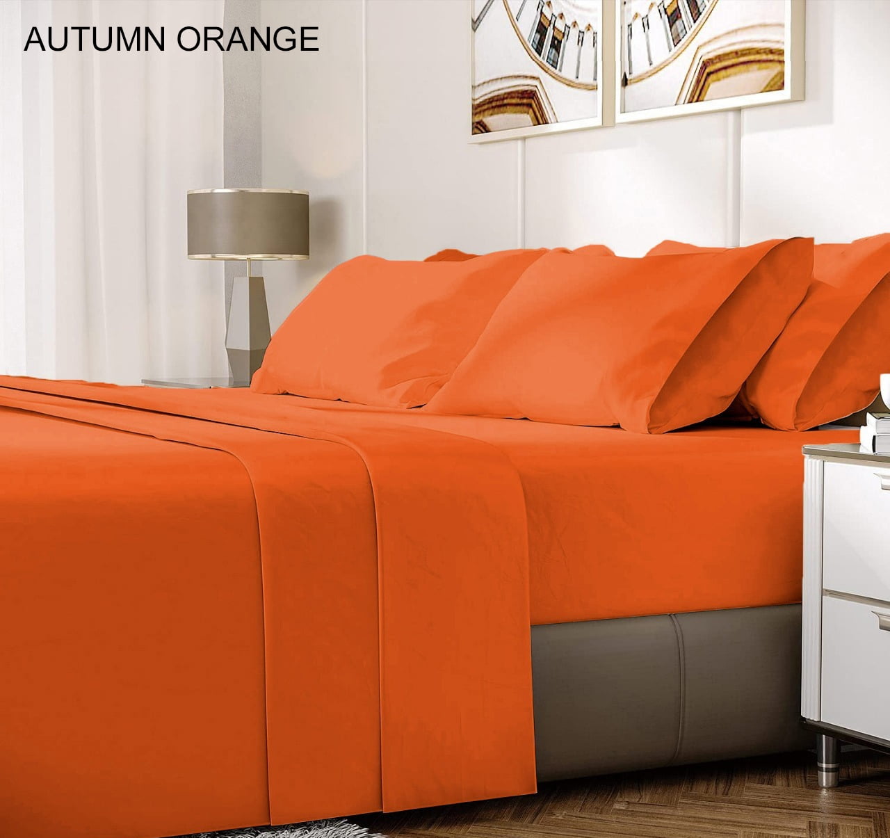 Queen Autumn Orange Bamboo Microfiber 6-Piece Deep Pocket Sheet Set