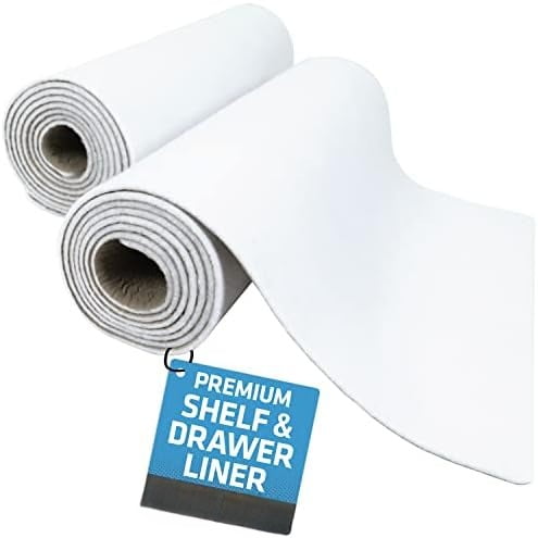 Premium Luxury Shelf & Drawer Liner, Thick Cushioned Fabric, Non-Adhesive, Absorbent, Waterproof, Slip-Resistant, Liners for Kitchen Cabinets, Cupboards (USA Made)(12”x59”)(2-Pack)(White)