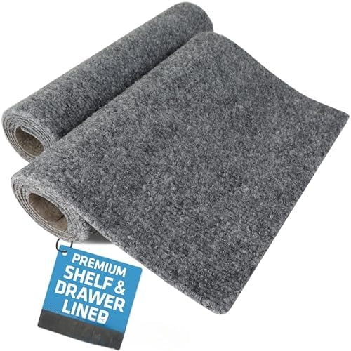 Premium Luxury Shelf & Drawer Liner, Thick Cushioned Fabric, Non-Adhesive, Absorbent, Waterproof, Slip-Resistant, Liners for Kitchen Cabinets (USA Made)(11”x36”)(2-Pack)(Light Grey Ridged)