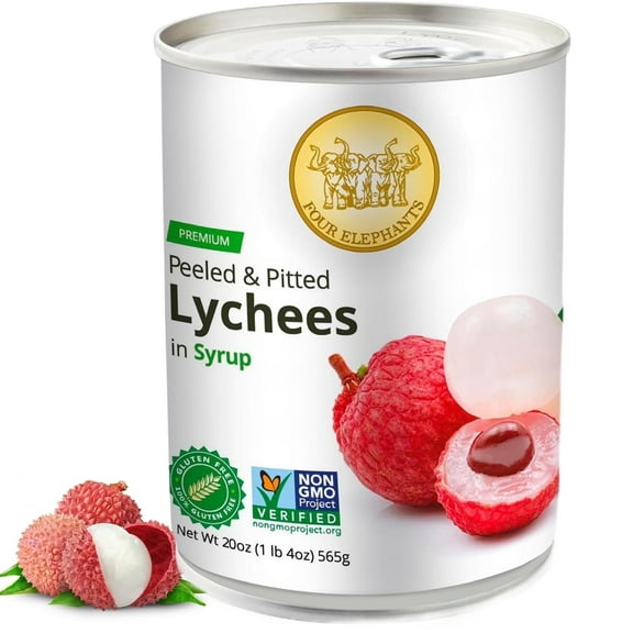Four Elephants Lychees in Syrup (3) - 20 oz, Natural Ingredient, Real Fruit
