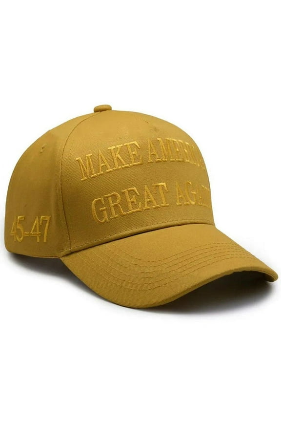 Premium MAGA 45-47 Embroidered Hat (Gold) 4 Sided Design