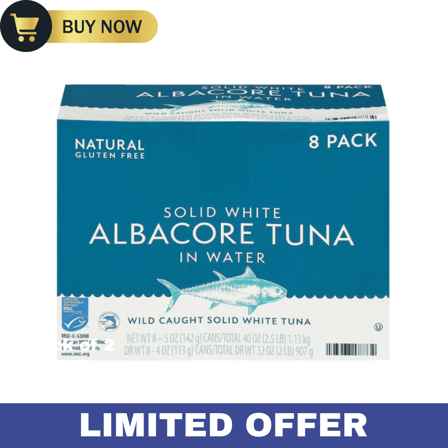 Premium MSC Certified Solid White Albacore Tuna – 5 oz Cans, Pack of 8