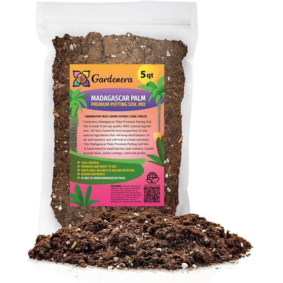 Premium Madagascar Palm Plant Soil Mix by Gardenera Labs - Stimulate Growth and Elevate Natural Beauty with Nourishing Formula - 5 Quart