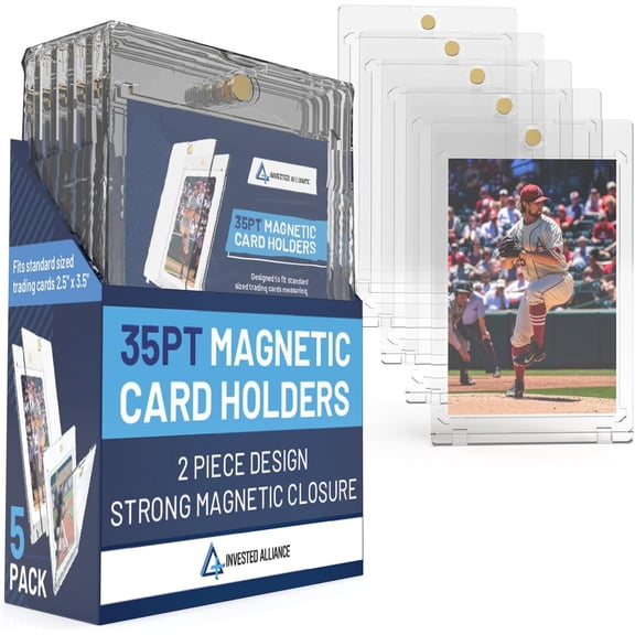 Premium Magnetic Card Holder (5 Pack) | 35PT Magnetic Card Holders for Trading Cards. Pro UV Card Protectors with Ultra Clear Design, One Touch Magnet Case for Trading and MTG Cards.