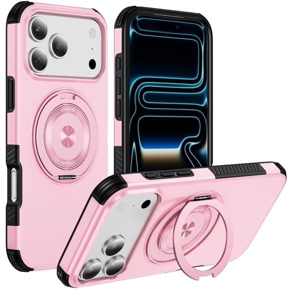 Premium Magnetic Case for iPhone 14, Luxury Slim Hybrid TPU + PC Shockproof Cover with Rotating Metal Ring Stand Elegant Protective Phone Case for iPhone 14, Pink