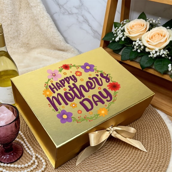 Premium Magnetic Gift Box with Printed Surface, 11.4×8.6×4.1 Inch Large & 8.6×6.3×3.3 Inch Small, Black, White, Pink, Gold, Navy Blue Reusable Paper Box for Mother's Day Surprise Gifts