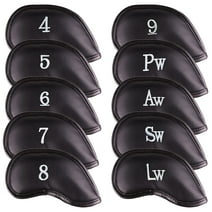 Premium Magnetic Leather Iron and Wedge Club Head Covers | Set of 10 | Fits Most Clubs | Embroidered Club Label on Both Sides of Club Head Cover