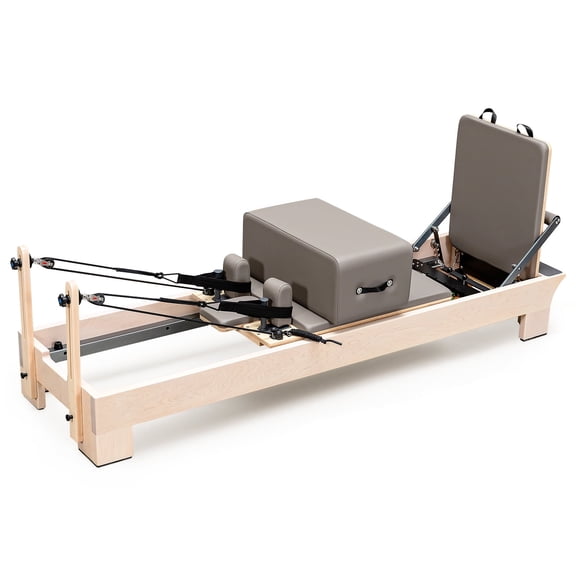 Premium Maple Pilates Reformer with Reformer Box, Adjustable Resistance and Smooth Glide, Pilates Machine for Home and Studio Full-Body Workouts,Brown