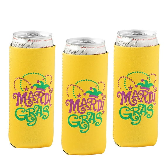 Premium Mardi Gras Slim Fit Can Coolers, Party Supplies, Mardi Gras, 12 Pieces