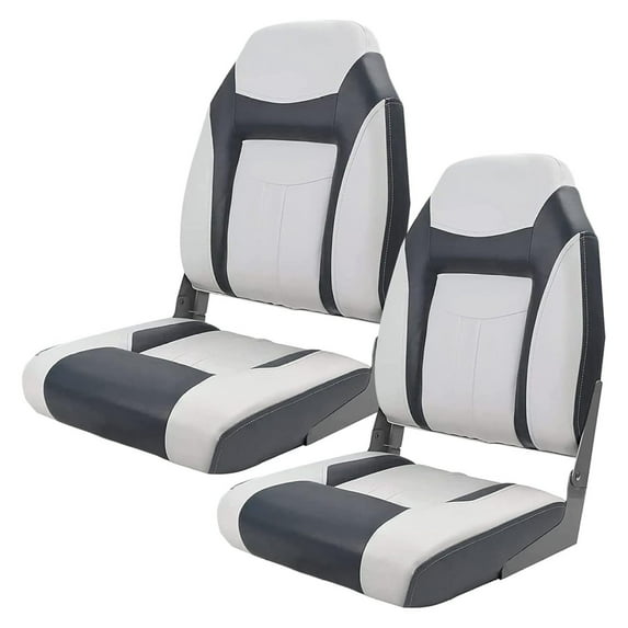 Premium Marine A Pair of High Back Folding Boat Seat, Fishing Marine Seats with Stainless Steel Screws, White/Charcoal(2 Seats)
