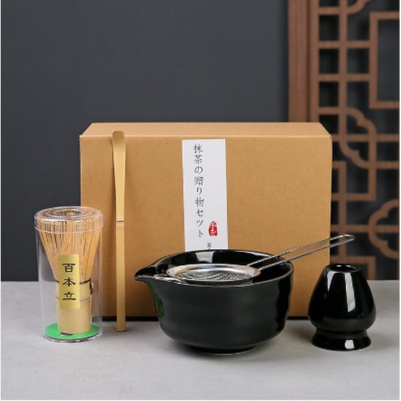 Premium Matcha Tea Set with Ceramic Bowl, Bamboo Whisk, And Holder, Matcha Making Kit for Traditional Japanese Tea, Easy to Use with Spout Design for Pouring, Perfect Froth Every , 5-Piece Tea Set