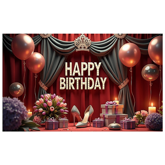 Premium Material Happy Birthday Banner Decorative Design Elegant Style Floral Arrangement for Birthday Party Wedding Celebration Indoor Decoration