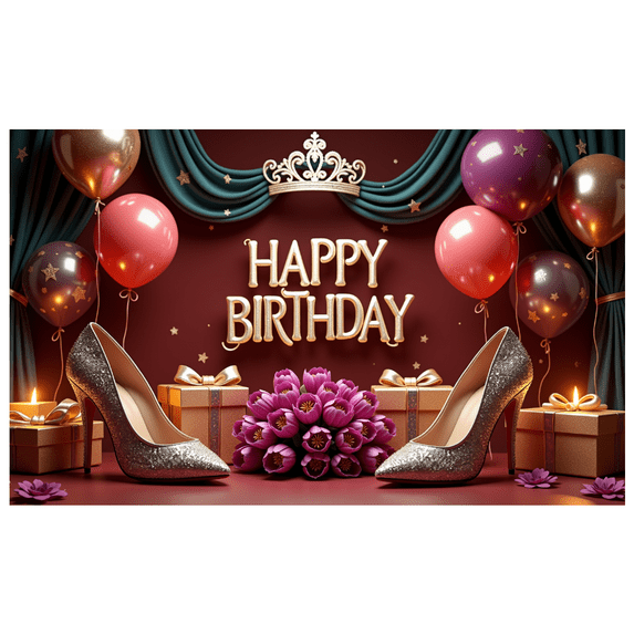 Premium Material Happy Birthday Banner Decorative Design Elegant Style Floral Arrangement for Birthday Party Wedding Celebration Indoor Decoration