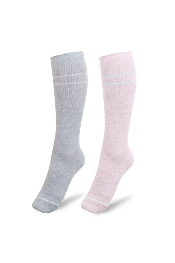 Maternity Compression Socks 2-Pack | Graduated Compression Socks for Circulation Pregnancy Travel (Pink & Grey Heather, Small)