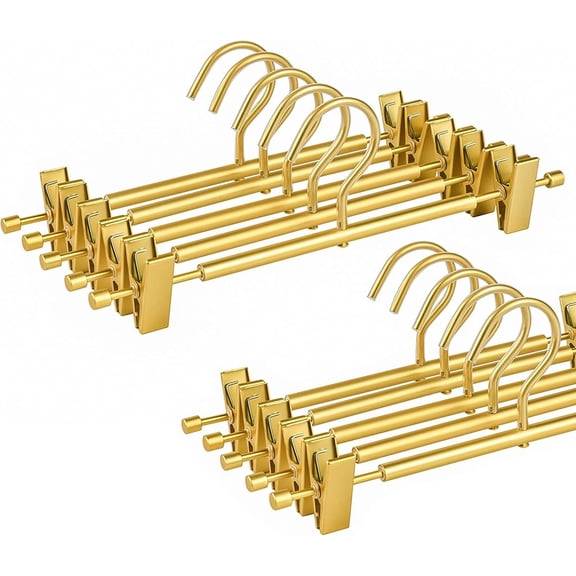 Premium Matte Gold Aluminum Pants Hangers, Extra Smooth & Durable Metal Skirt Slack Hanger, Light & Sturdy Metal Rack for Trouser with Adjustable Non Slip Clips Swivel Hook