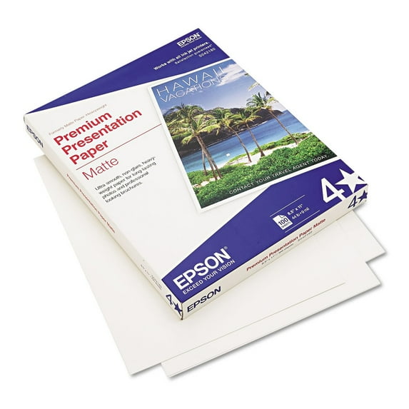 Epson Premium Matte Presentation Paper, 8.5 x 11, Matte White, 100/Pack S042180