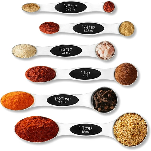 Premium Measuring Spoons Set - Magnetic, Dual-Sided, & Dishwasher Safe - Accurate and Durable for Cooking and Baking - 6 Convenient Sizes - U.S. and Metric Measurements