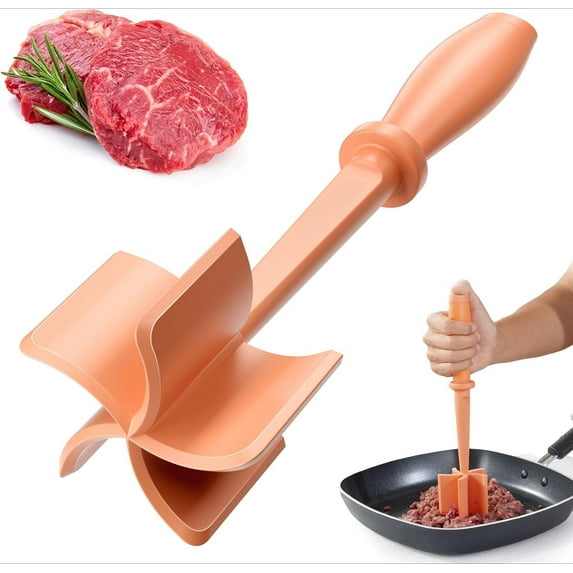 Premium Meat Chopper - Hamburger Smash, ana Non-Stick Masher With Nylon Mash, Fork & Mix Chop