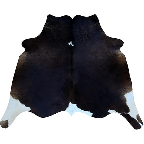 Premium Medium Brown White Cowhide Rug, Genuine Hair-on Animal Hide Leather, Ideal Décor Accent for Living Room or Bedroom Décor