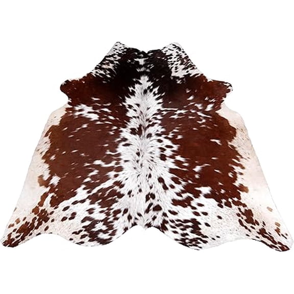 Premium Medium Brown White Cowhide Rug, Real Leather Animal Hide with Hair-on Finish, Unique Accent Piece for Home or Office Décor