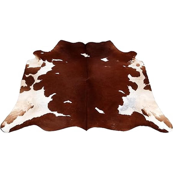Premium Medium Brown White Cowhide Rug, Real Leather Animal Hide with Hair-on Finish, Unique Accent Piece for Home or Office Décor