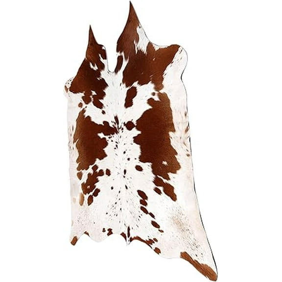 Premium Medium Brown and White Cowhide Rug, Natural Leather Animal Hide, Hair-on Texture, Rustic and Modern Home Décor Accent Piece