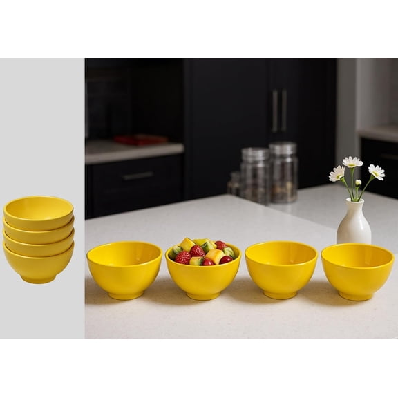 Premium Melamine Dinnerware Set, 4-Piece Bowl Collection, Yellow, 6 Inches | BPA Free