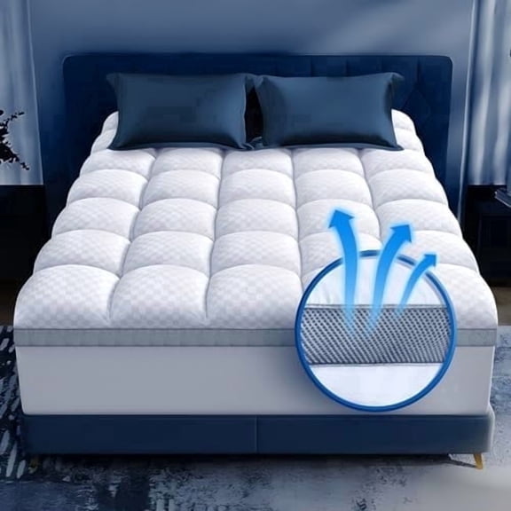 Biteany Extra Thick Mattress Topper Queen Size, 6-21" Deep Pocket Soft Fill (60x80inches)