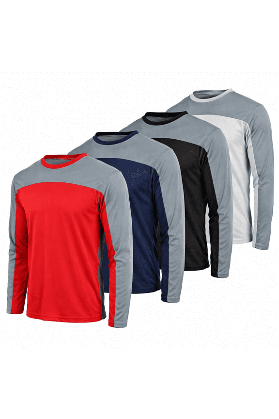 Men’s Performance Long Sleeve T-Shirt Pack of 4 – Moisture-Wicking, Breathable, Workout & Running Activewear, (Up to 3X)