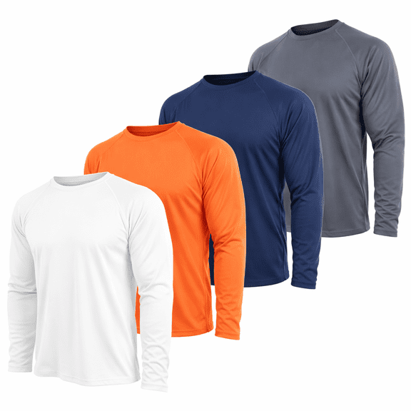 DARESAY Men’s Dri-Fit Long Sleeve Performance Shirts – 4-Pack Moisture-Wicking Quick-Dry Active Tees, Breathable Workout & Training Tops (Up to 3XL)