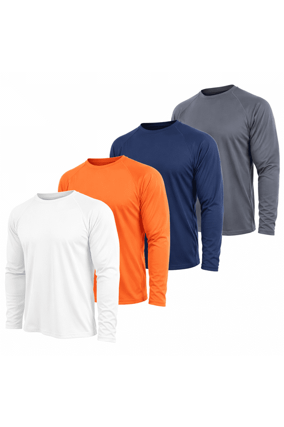 Men’s Dri-Fit Long Sleeve Performance Shirts – 4-Pack Moisture-Wicking Quick-Dry Active Tees, Breathable Workout & Training Tops (Up to 3XL)