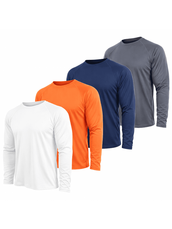 Men’s Dri-Fit Long Sleeve Performance Shirts – 4-Pack Moisture-Wicking Quick-Dry Active Tees, Breathable Workout & Training Tops (Up to 3XL)
