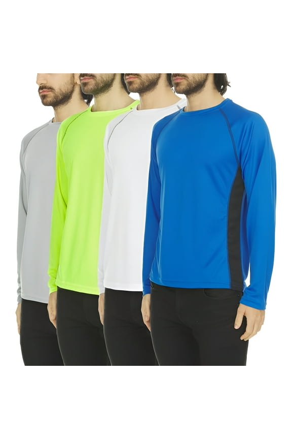 Men’s Performance Long Sleeve T-Shirt Pack of 4 – Moisture-Wicking, Breathable, Workout & Running Activewear, (Up to 3X)
