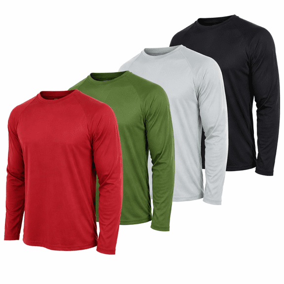 DARESAY Men’s Dri-Fit Long Sleeve Performance Shirts – 4-Pack Moisture-Wicking Quick-Dry Active Tees, Breathable Workout & Training Tops (Up to 3XL)