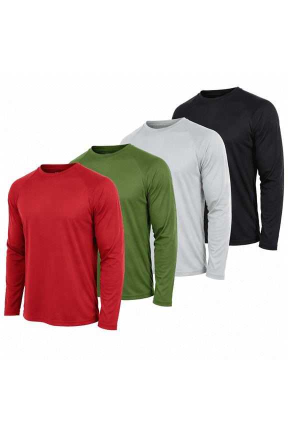 Men’s Dri-Fit Long Sleeve Performance Shirts – 4-Pack Moisture-Wicking Quick-Dry Active Tees, Breathable Workout & Training Tops (Up to 3XL)