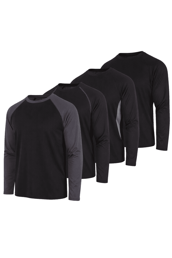 Men’s Dri-Fit Long Sleeve Performance Shirts – 4-Pack Moisture-Wicking Quick-Dry Active Tees, Breathable Workout & Training Tops (Up to 3XL)